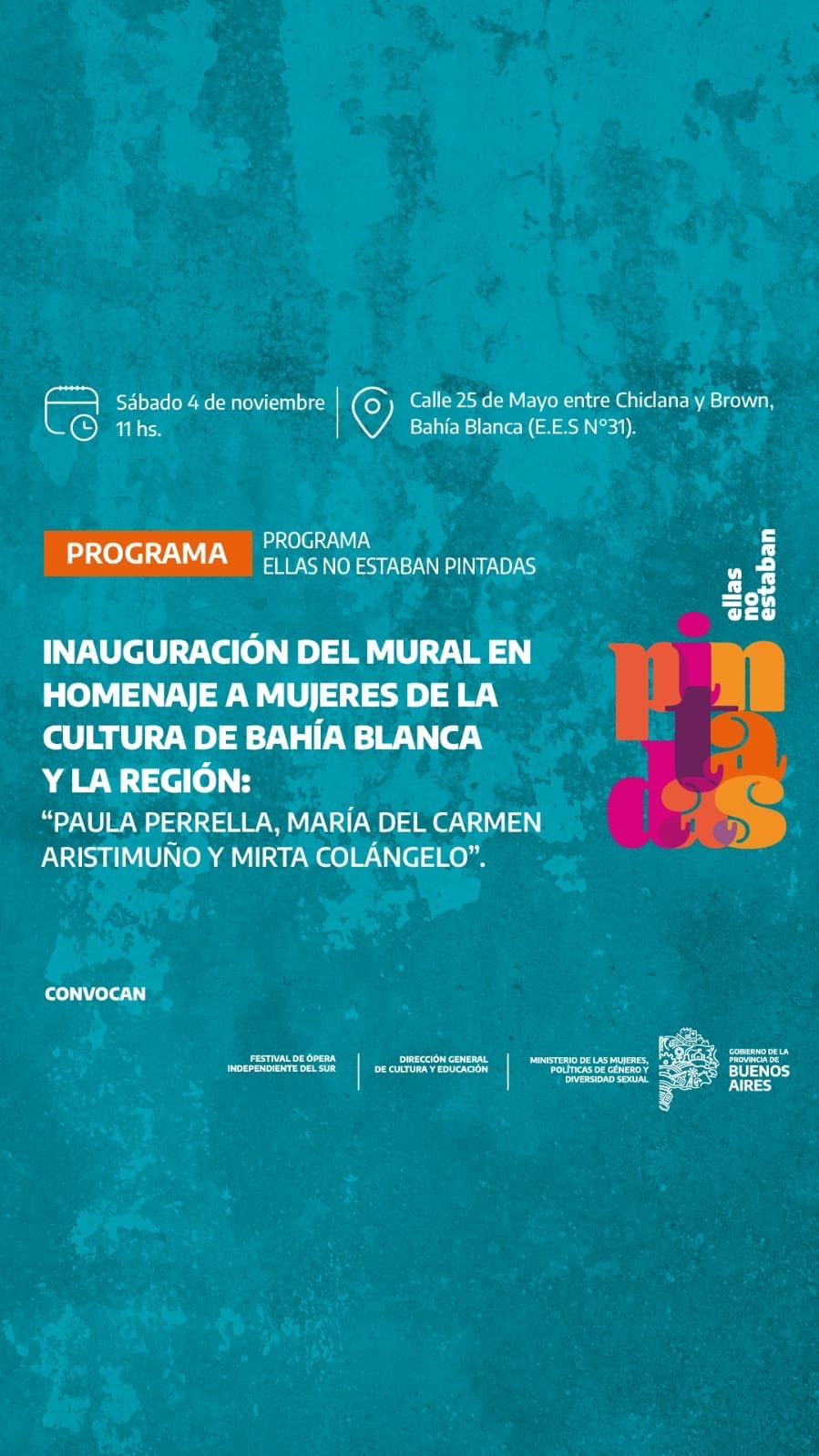 Invitación a participar de la inauguración del mural “ellas no estaban  pintadas” en Bahía Blanca